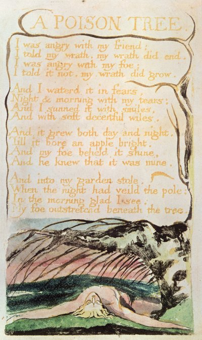 経験の歌;毒の木、1794（レリーフエッチング、水彩、ペン） 作： William Blake